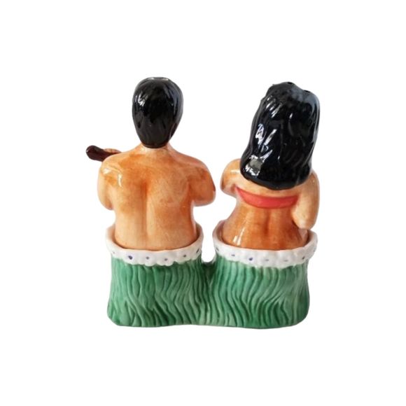 Hula Couple Tropical Salt Pepper Ceramic 4.5" x 5" Shakers Accoutrements - Picture 3 of 6